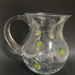Hand Blown Art Glass Water Pitcher Fused Pineapples Margarita Sangria